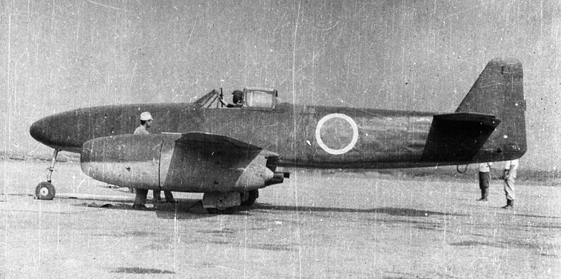 Nakajima J9Y Kikka preparing for its first flight, Kisarazu Air Field, Japan, 7 Aug 1945 (public domain via Wikipedia)