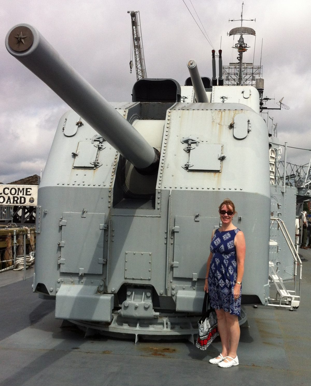 Forward 5-inch gun on the USS Cassin Young, Charlestown Navy Yard, Boston - and Sarah Sundin. July 2014