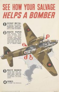 British wartime poster of a Vickers Wellington medium bomber (used in first RAF bombing of Berlin) to illustrate how scrap and salvage was used in production (Imperial War Museum: PST 14695)