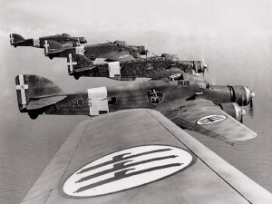 Italian Savoia-Marchetti SM.79 bombers of 193rd Squadron, 30th Wing, 87th Group over North Africa, 1940 to 1942 (public domain via Wikipedia)