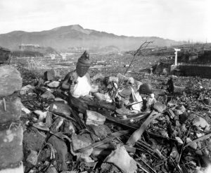 Rubble from a destroyed Buddhist Temple in Nagasaki, Japan, 24 Sep 1945 (US National Archives: 127-N-136176)