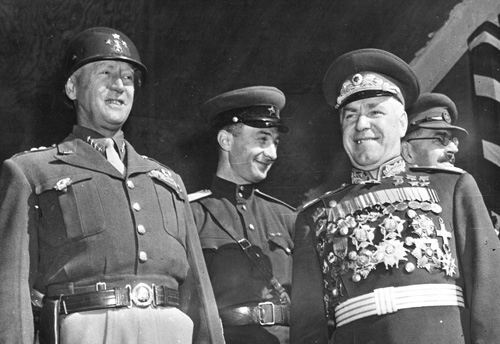 US Gen. George Patton and Soviet Gen. Georgy Zhukov, Berlin, Germany, 7 Sep 1945 (US National Archives)