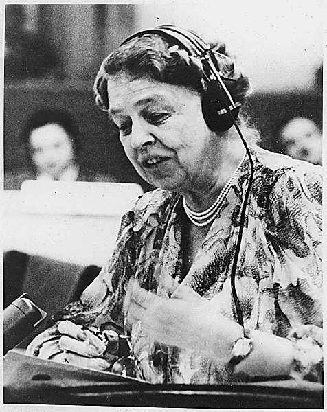 Eleanor Roosevelt speaking at the UN, July 1947 (Franklin D. Roosevelt Presidential Library and Museum ID #65732)