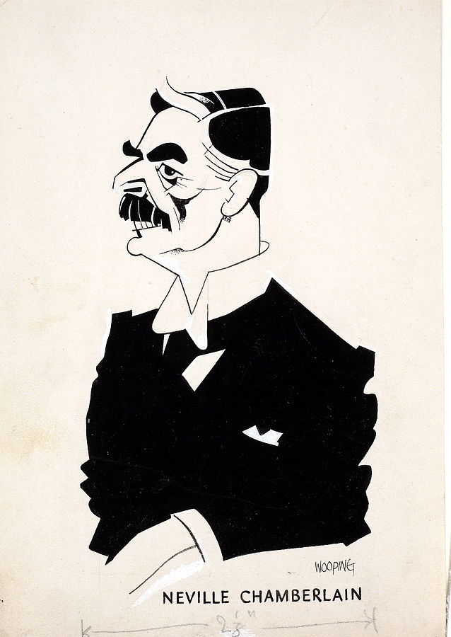 Caricature of British Prime Minister Neville Chamberlain, 1940 (Artist: Wooding; National Archives, United Kingdom: INF3-46)