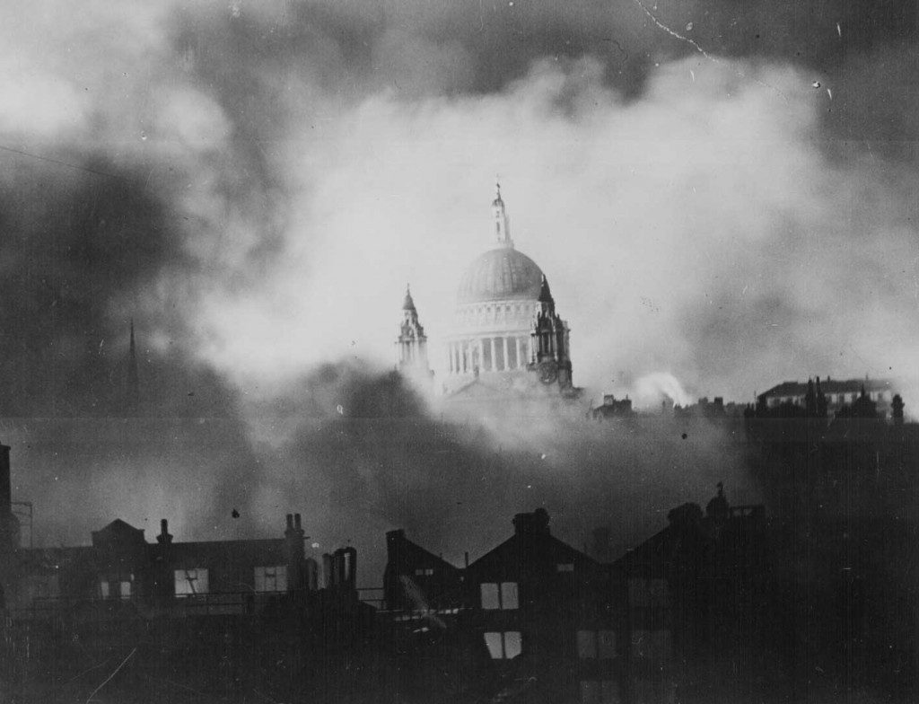 St. Paul’s Cathedral during the great raid on London, England, 29 Dec 1940 (US National Archives: 306-NT-3173V)