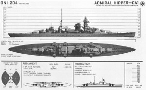 Wartime recognition drawing of German cruiser Admiral Hipper, produced by US Office of Naval Intelligence in 1942. (US Navy)