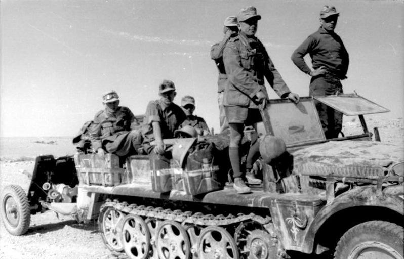 German Afrikakorps anti-tank unit pulling a 37 mm gun, North Africa, March 1941 (German Federal Archive: Bild 101I-782-0016-34A)