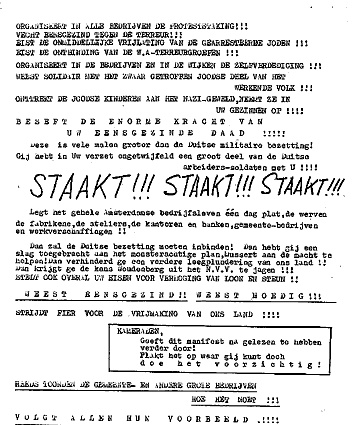 Leaflet from the February Strike in the Netherlands, February 1941 (public domain via Wikipedia)