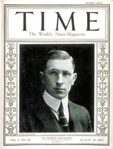 TIME Magazine Cover Featuring Frederick Banting, 27 Aug 1923 (public domain via Wikipedia)