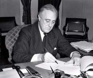 Pres. Franklin Roosevelt signing the Lend-Lease Bill, 11 Mar 1941 (Library of Congress: LC-USZ62-128765)