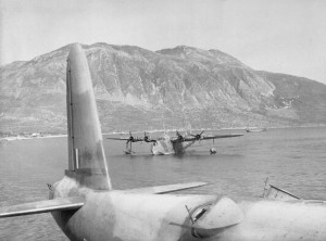 RAF Sunderland flying boats waiting to pick up British troops for evacuation, Kalamata, Greece, Apr 28, 1941 (Imperial War Museum)