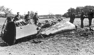 Wreckage of Rudolf Hess’s Messerschmitt 110, Bonnyton Moor, Scotland, 10 May 1941 (Imperial War Museum)