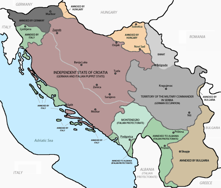 Map showing the Axis partition of Yugoslavia, 1941 (Source: Wikipedia, public domain)