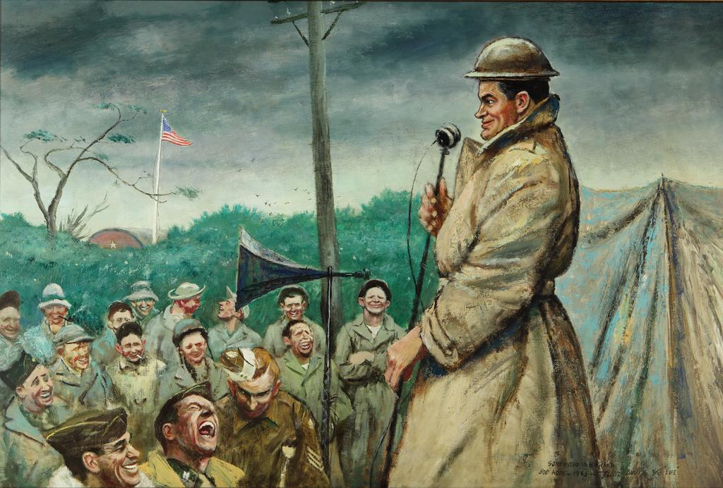 "Bob Hope Entertaining Troops Somewhere in England" by Floyd Davis, 1942 (US Army Center of Military History) 