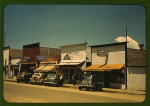 Street scene, including drugstore, Cascade, Idaho, 1940s (Library of Congress)