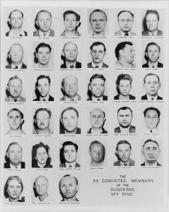Thirty-three mug shot portraits of the Duquesne spy ring; Duquesne is in the first row, far right (Library of Congress: cph.3c28525)