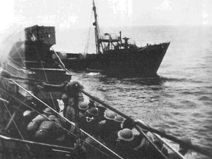 HMS Tartar’s boarding party prepares to board German weather ship Lauenburg, 28 June 1941 (Imperial War Museum: SP 579)