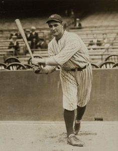 Baseball player Lou Gehrig as a rookie with the New York Yankees, 11 June 1923 (Pacific & Atlantic Photos, public domain, via Wikepedia)