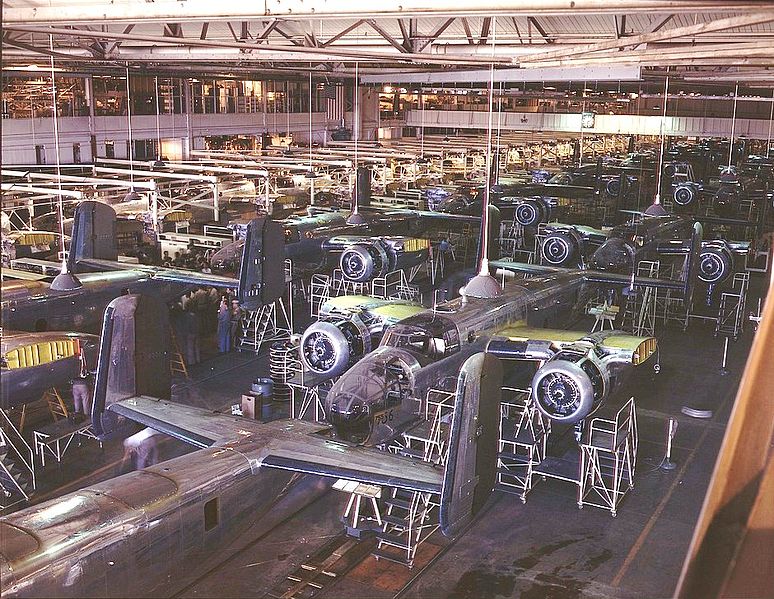 B-25 Mitchell assembly line at North American Aviation plant, Inglewood, CA, October 1942 (US government photo)