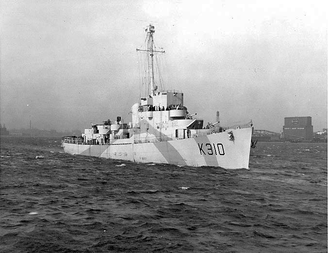 The first destroyer escort built by the US for the British, HMS Bayntun, Boston Harbor, 8 Feb 1943 (US Navy photo: 10381)