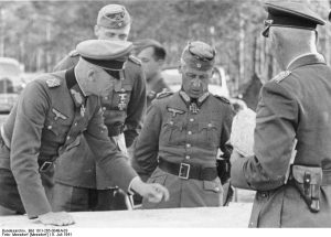 German generals Fedor von Bock, Hermann Hoth, and Wolfram von Richthofen, USSR, 8 Jul 1941 (German Federal Archive, Bild 101I-265-0048A-03)