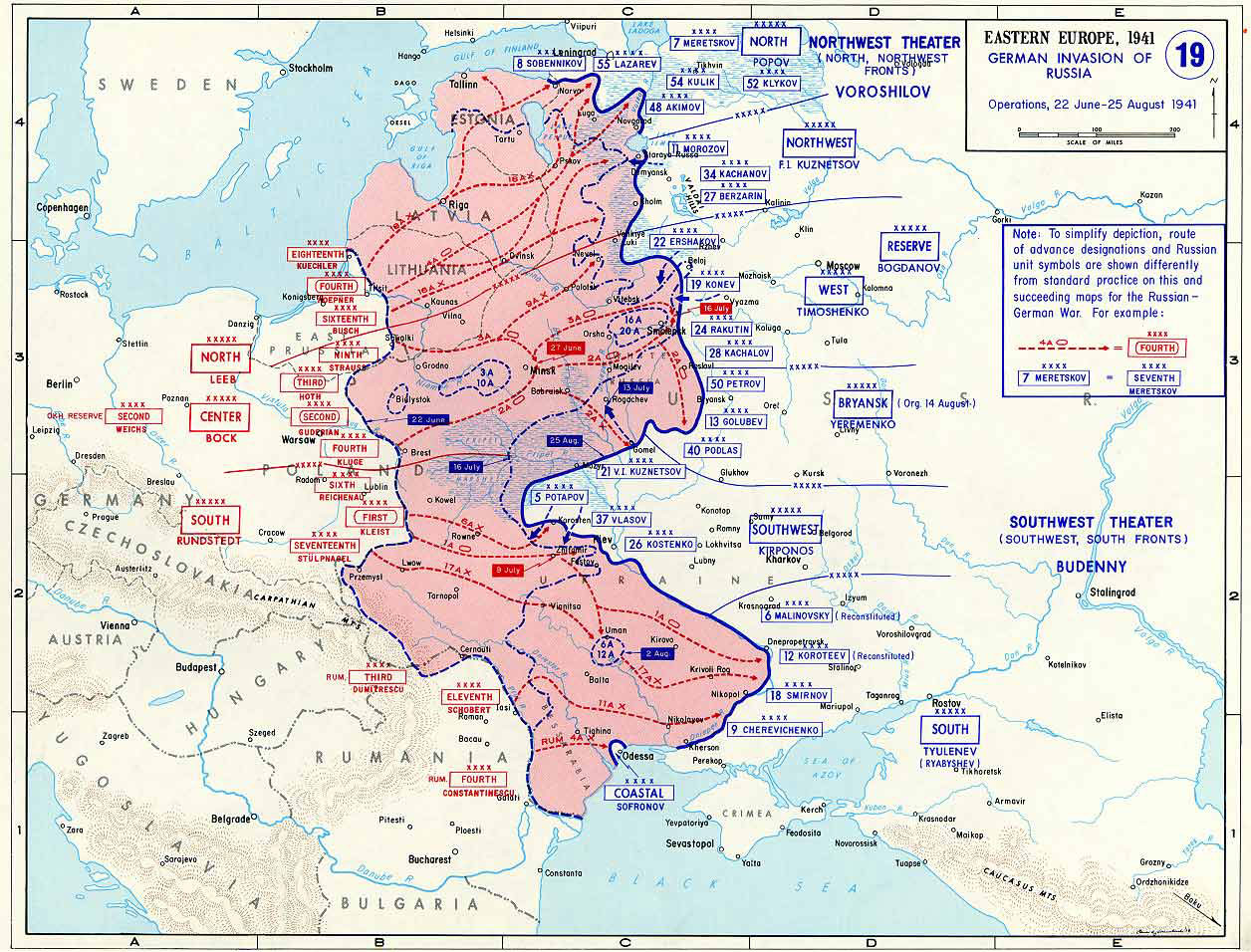 Map of Operation Barbarossa, the German invasion of the Soviet Union, 22 Jun-25 Aug 1941 (US Military Academy)
