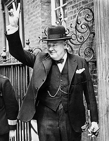 Prime Minister Winston Churchill in Downing Street, London, 5 Jun 1943 (Imperial War Museum: HU 55521)