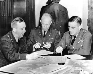 Brig. Gen. Crawford, Brig. Gen. Dwight Eisenhower, and Chief of War Plans Division General Leonard Gerow, Washington, DC, 26 Jan 1942 (US National Archives)