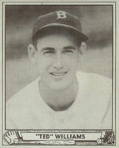 Baseball card for Boston Red Sox left fielder Ted Williams, 1940 (Wikipedia, public domain)