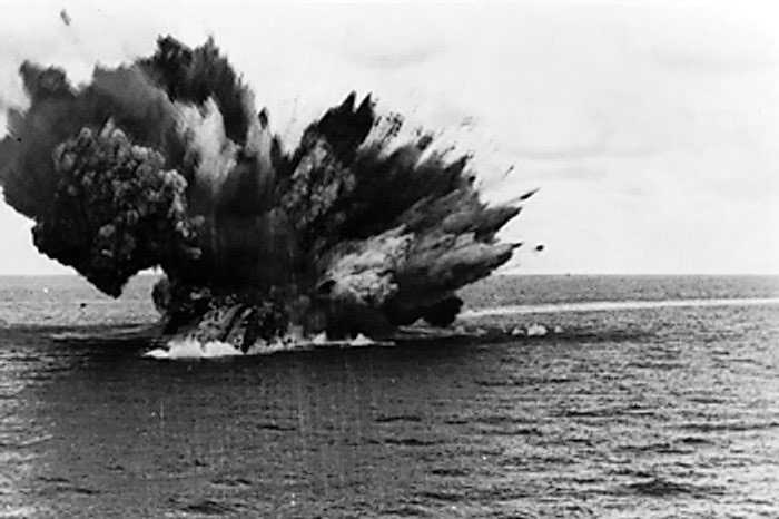 Explosion on HMS Barham, 25 Nov 1941 (Imperial War Museum: 5608-07 FLM 1984)