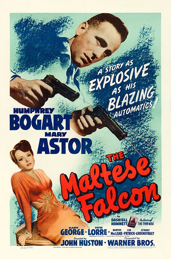 Warner Brothers poster for The Maltese Falcon, 1941 (public domain via Wikipedia)