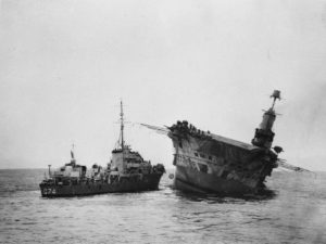 Carrier HMS Ark Royal being evacuated, 13 Nov 1941 (Imperial War Museum: 4700-01 A 6332)