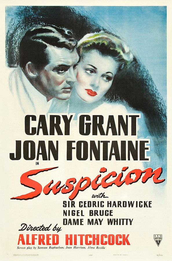 Poster for US release of Suspicion, 1941 (RKO Radio Pictures poster, public domain via Wikipedia)