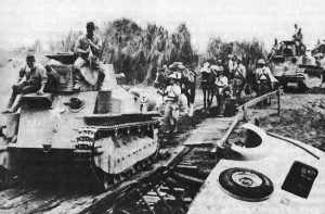 Japanese tanks and troops moving toward Manila, Philippine Islands, 22 Dec 1941 (US Army Center of Military History)