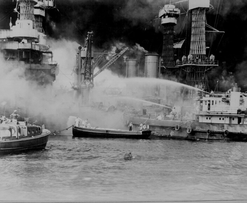 Battleship USS West Virginia during the Pearl Harbor attack, 7 Dec 1941 (US National Archives: 80-G-19947)