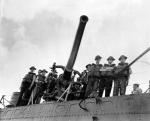The number three gun of the destroyer USS Ward and her crew, credited with firing the first shot at Pearl Harbor (US Navy photo: NH 97446)