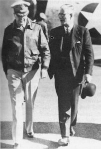 Australian Prime Minister John Curtin greeting Douglas MacArthur as the US general arrives in Sydney, Australia by air, 1940s (US Army Center for Military History)