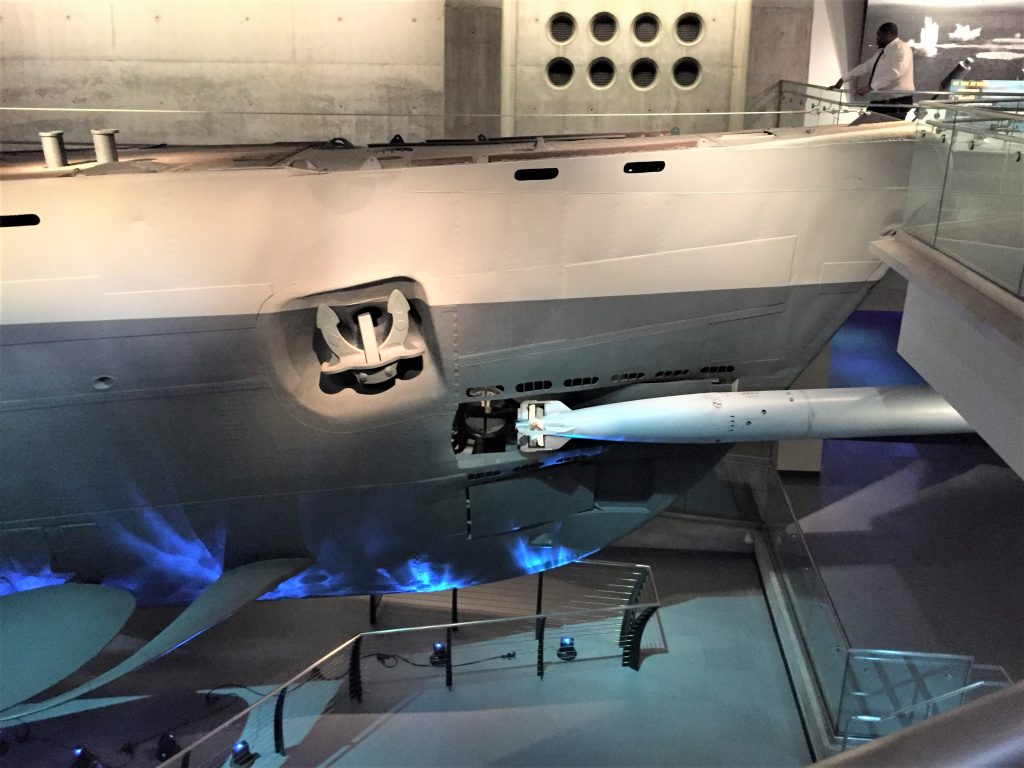 Bow of U-505 with torpedo, Chicago Museum of Science and Industry (Photo: Sarah Sundin, September 2016)