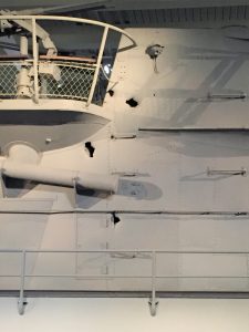 Damage to the conning tower of U-505, Chicago Museum of Science and Industry (Photo: Sarah Sundin, September 2016)