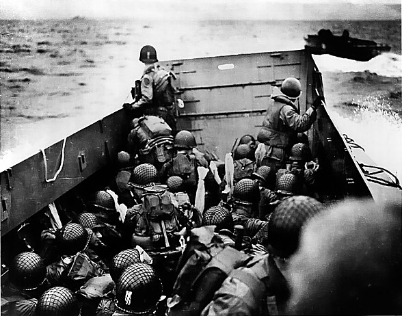 US troops approach Omaha Beach in an LCVP landing craft, Normandy, France, 6 June 1944 (US Naval History and Heritage Command: 26-G-2340)