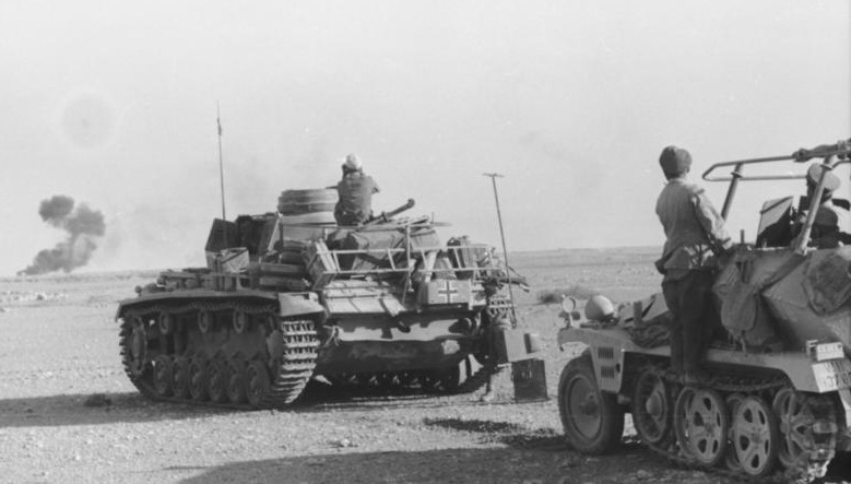 Panzer III and Rommel's command vehicle in the western desert at the time of the Gazala battles, 1942 (German Federal Archives: Bild 101I-784-0246-22A)