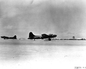B-17E bombers taking off from Midway Atoll, 3-4 Jun 1942 (US Air Force photo: 22635 AC)