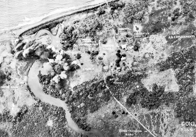 Aerial reconnaissance photo of Buna-Gona area after Japanese landings, 31 July 1942 (Australian War Memorial)