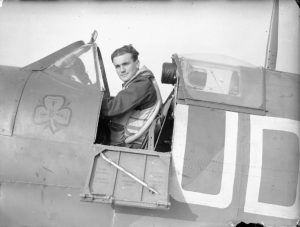 Flight Lt. Brendan 'Paddy' Finucane, an Irishman who flew with the RAF, in the cockpit of his Spitfire at RAF Kenley, 1941 (Imperial War Museum: CH 3757)