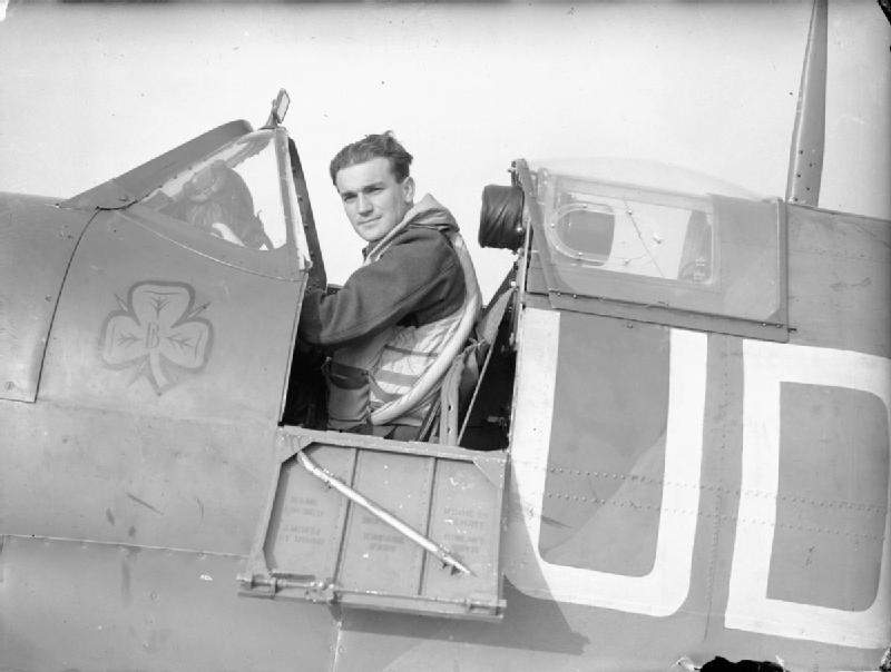 Flight Lt. Brendan 'Paddy' Finucane, an Irishman who flew with the RAF, in the cockpit of his Spitfire at RAF Kenley, 1941 (Imperial War Museum: CH 3757)
