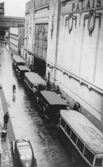 Buses waiting at the Vélodrome d'Hiver, where 13,000 Jews were assembled before being transported to Drancy and other French transit camps, Paris, July 16-17, 1942 (Bibliotheque Historique de la Ville de Paris, via US Holocaust Memorial Museum)