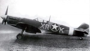 Spitfire MK V of US 4th Fighter Group, 1942; note USAAF insignia overlying the RAF roundel (US Army Air Force photo)