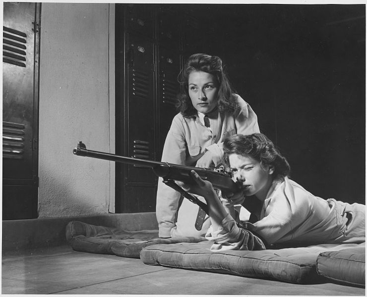Girls from Roosevelt High School in Los Angeles, CA, train in marksmanship with the High School Victory Corps, 1942 (US National Archives: 196476)
