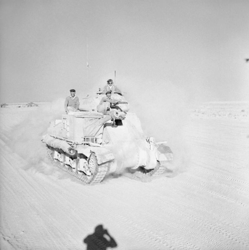 British Grant tank moving up to the front at El Alamein, Egypt, 29 October 1942 (Imperial War Museum: E 18684)