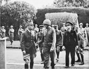 French Gen. Auguste Paul Noguès is met by US Col. Hobart R. Gay at Fedala, French Morocco to negotiate an armistice, 11 November 1942 (US Army Center of Military History)